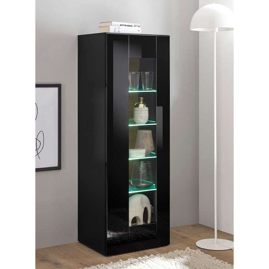 Wohnzimmervitrine in Hochglanz Schwarz 45 cm breit