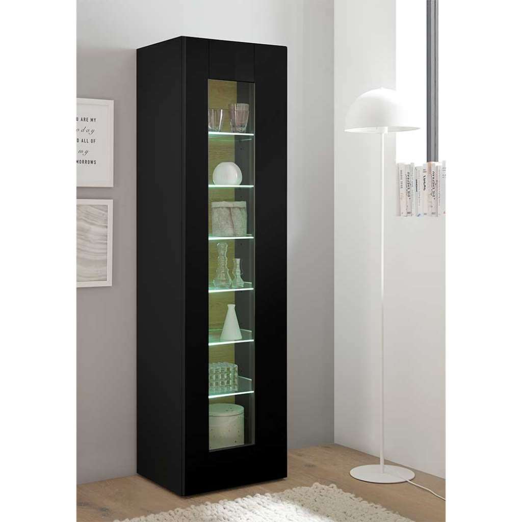 Vitrinenschrank in Hochglanz Schwarz 45 cm breit
