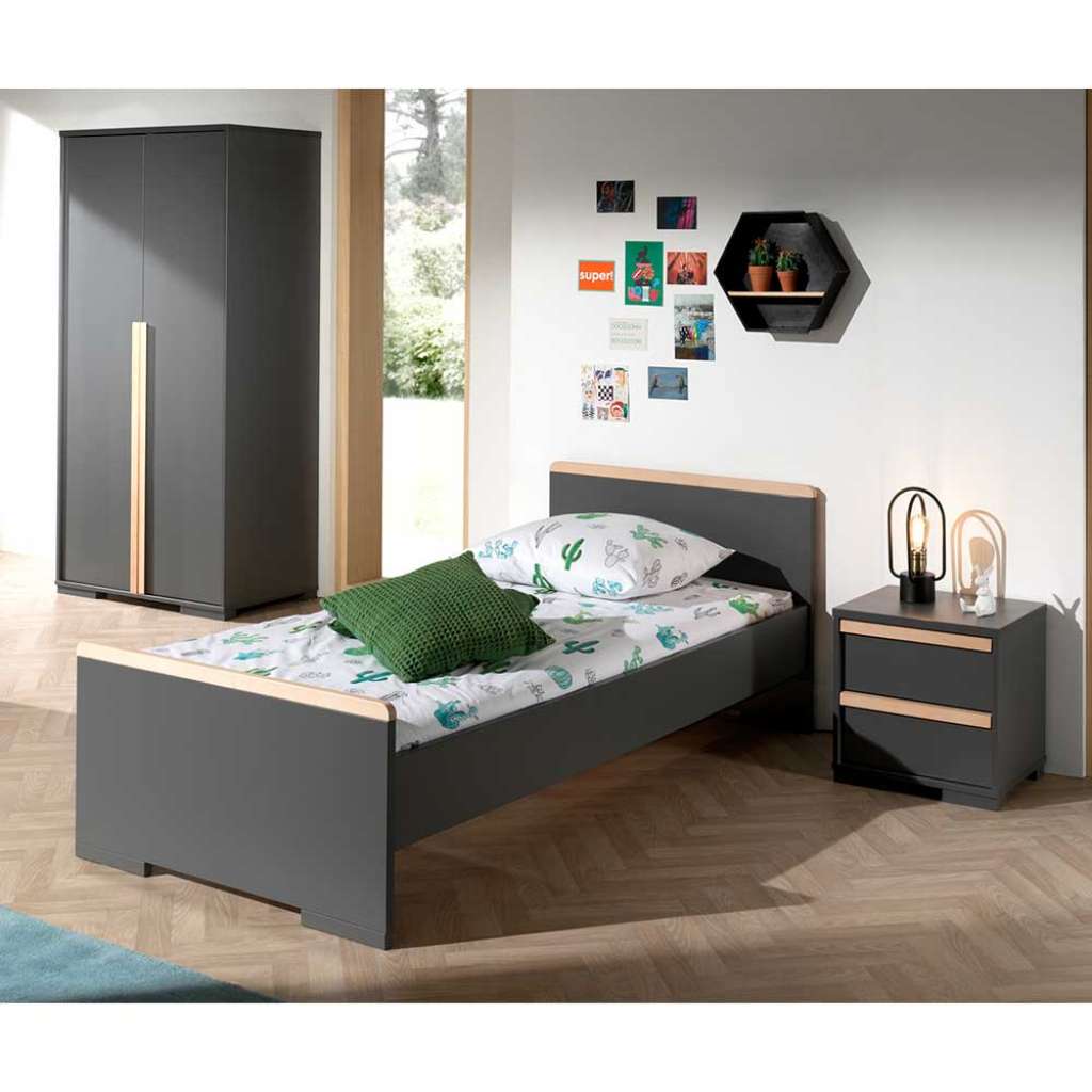 Jugendzimmerset in Anthrazit und Buche Optik modern (3-teilig)