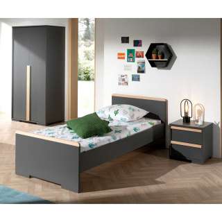Jugendzimmerset in Anthrazit und Buche Optik modern (3-teilig)