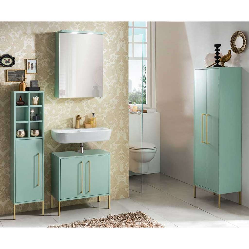 Modernes Badmöbel Set in Mintgrün Goldfarben (4-teilig)
