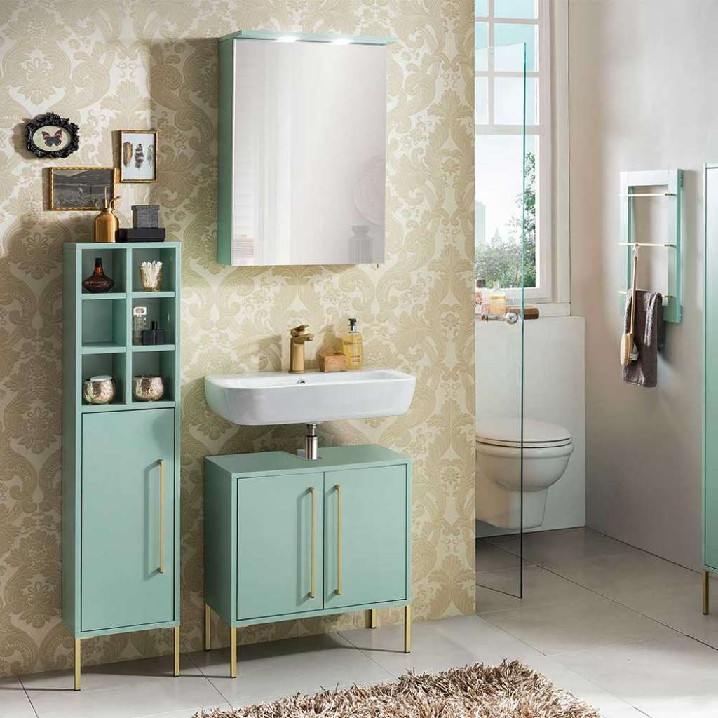 Design Badmöbel Set in Mintgrün Goldfarben (4-teilig)