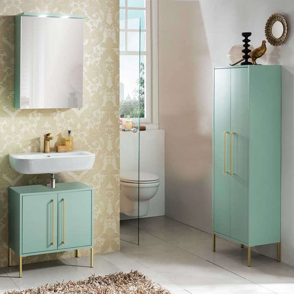 Badezimmer Einrichtung in Mintgrün und Goldfarben modern (3-teilig)