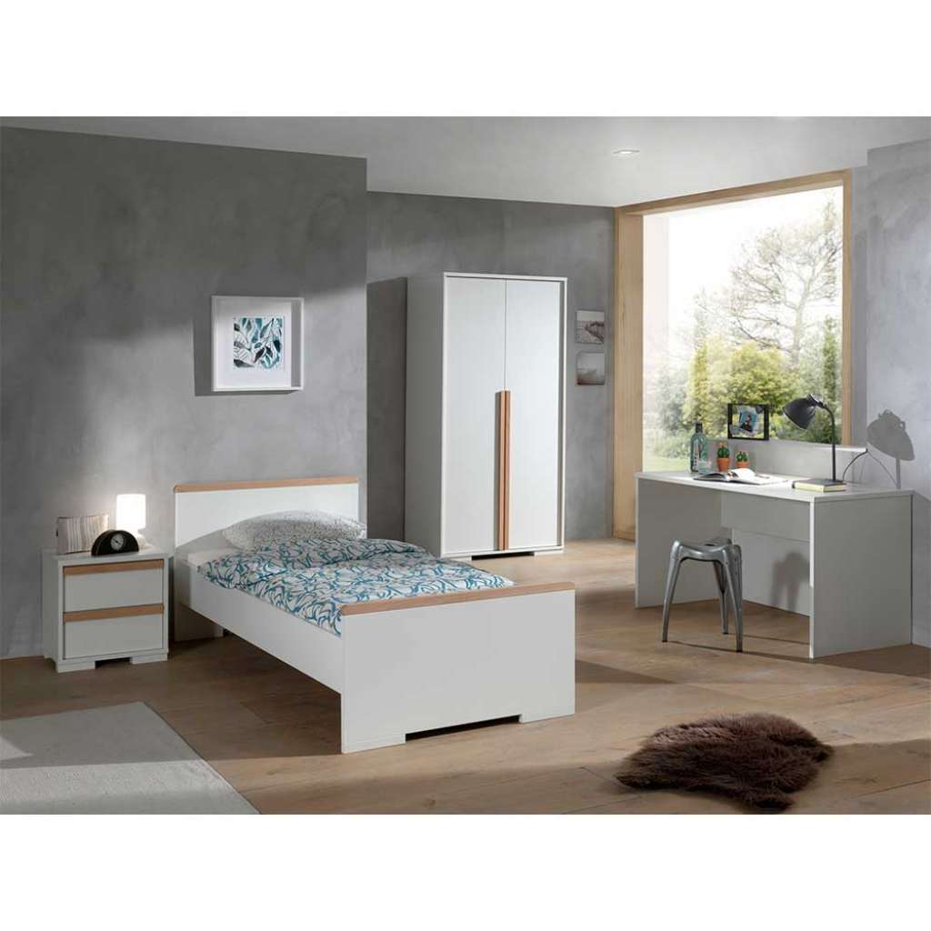 Teeniezimmer Einrichtung in Weiß und Buche modern (4-teilig)