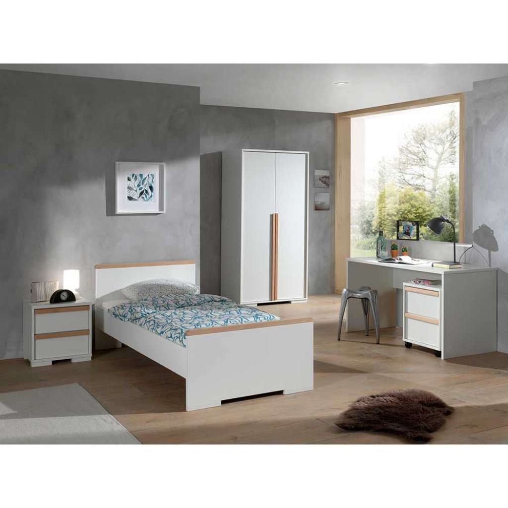 Teeniezimmer Set in Weiß und Buche modern (5-teilig)