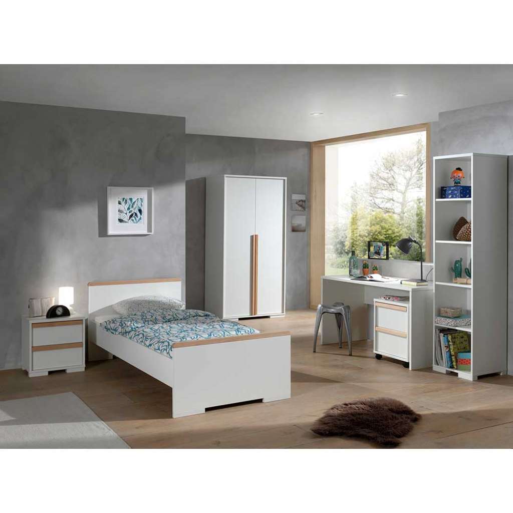 Komplett Jugendzimmer in Weiß und Buche 90xx200 cm Bett (6-teilig)