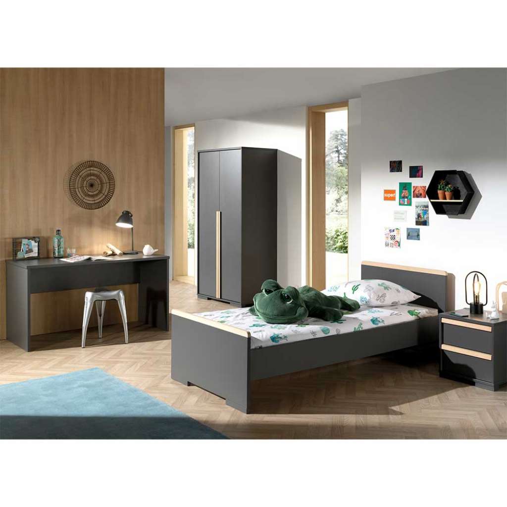 Jugendzimmer Möbel Set in Anthrazit und Buche modern (4-teilig)