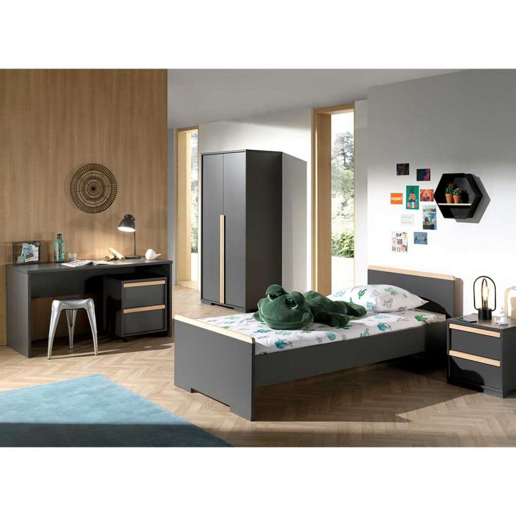 Jugendschlafzimmer in Anthrazit und Buche modern (5-teilig)