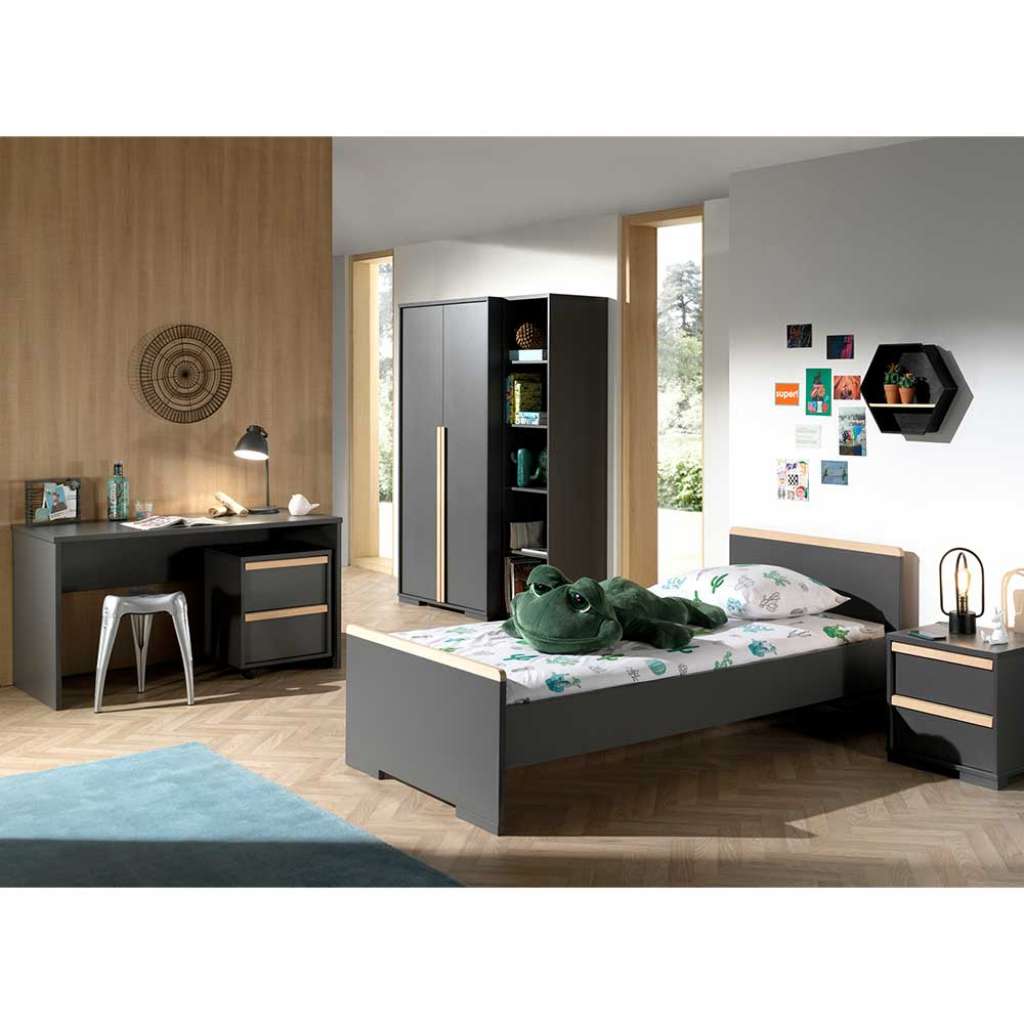Komplettjugendzimmer in Anthrazit und Buche modern (6-teilig)