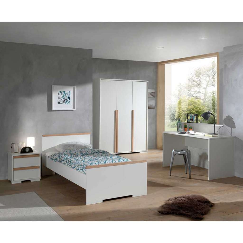 Jugendzimmerset in Weiß und Buche modern (4-teilig)