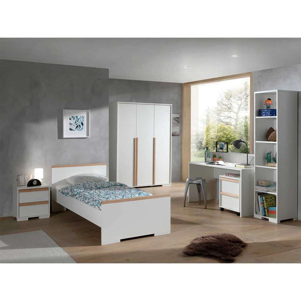 Jugendzimmer Komplettset in Weiß und Buche modern (6-teilig)