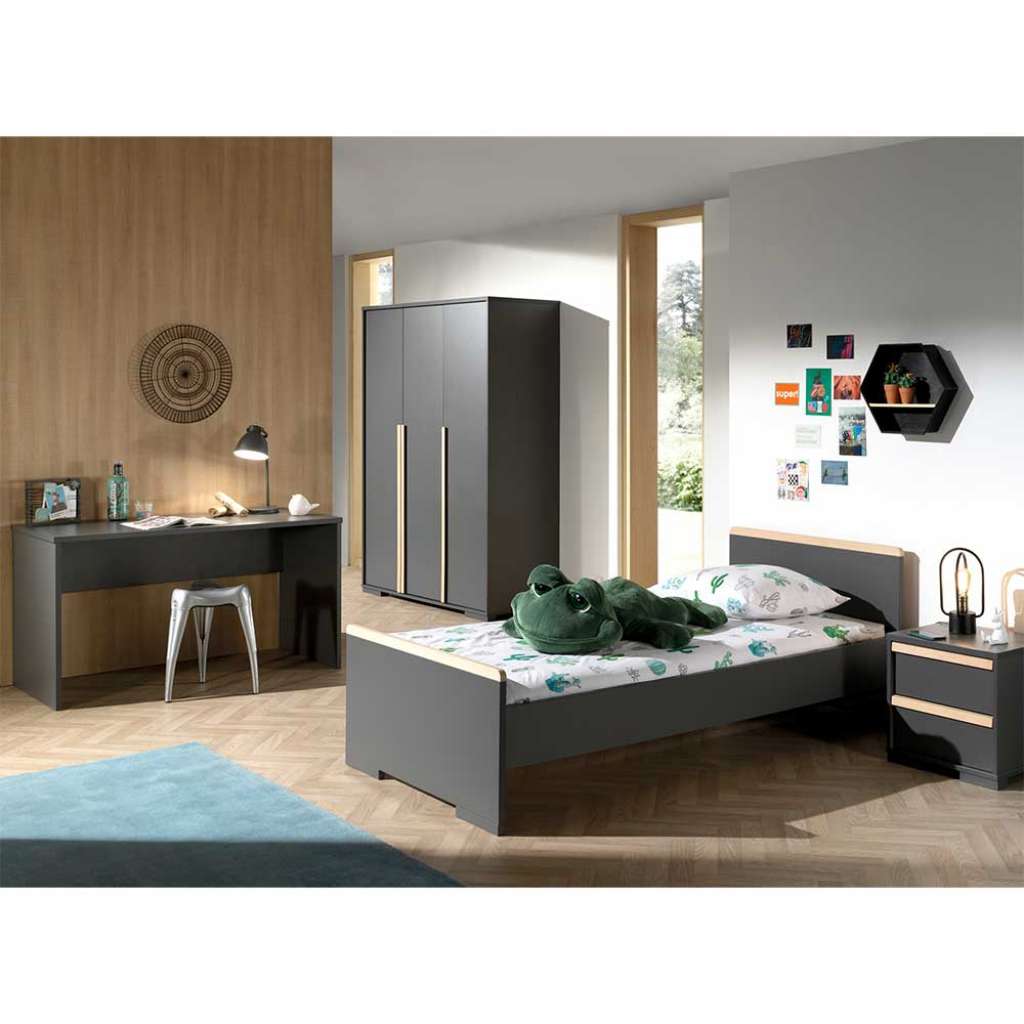 Komplett Jugendzimmer Set in Anthrazit und Buche modern (4-teilig)