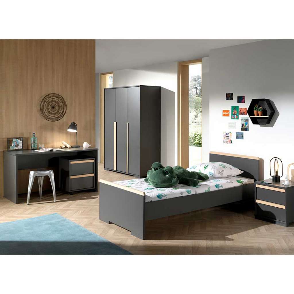 Jugendzimmer Einrichtung in Anthrazit und Buche modern (5-teilig)
