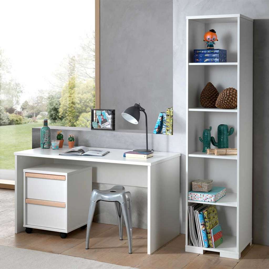Jugendzimmer Set in Weiß und Buche Rollcontainer (3-teilig)