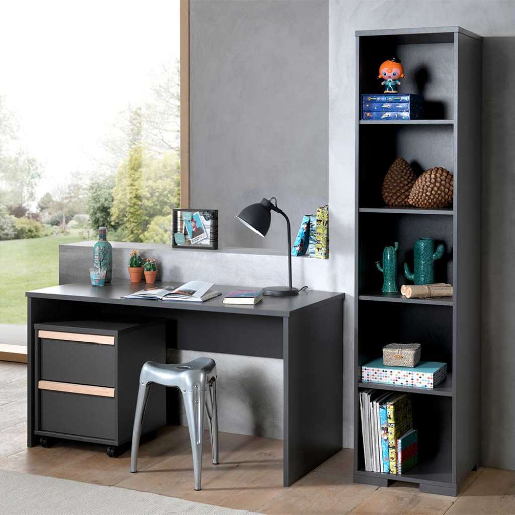 Jugendzimmer Set in Anthrazit und Buche Rollcontainer (3-teilig)