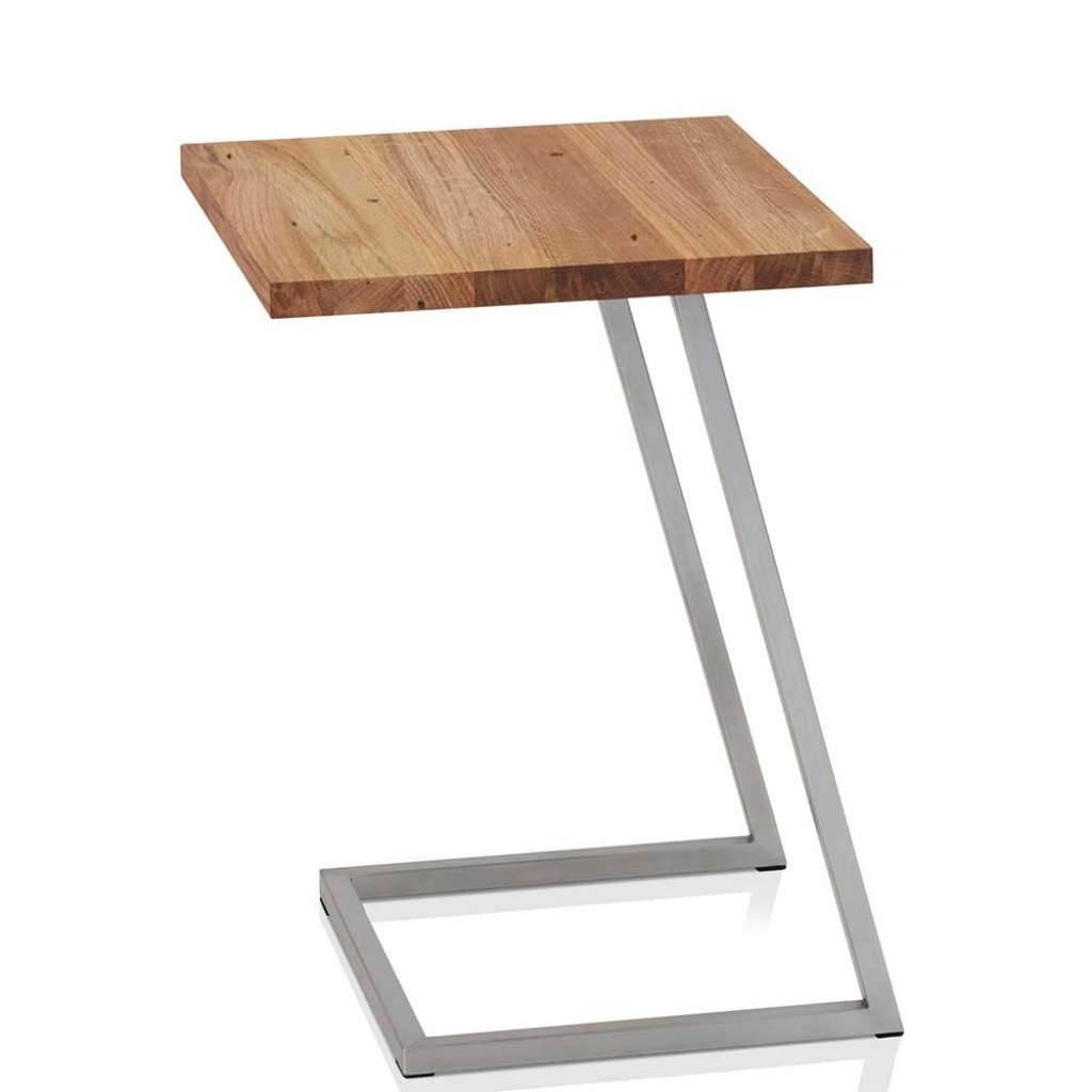 Beitisch aus Eiche Altholz und Edelstahl 40 cm breit
