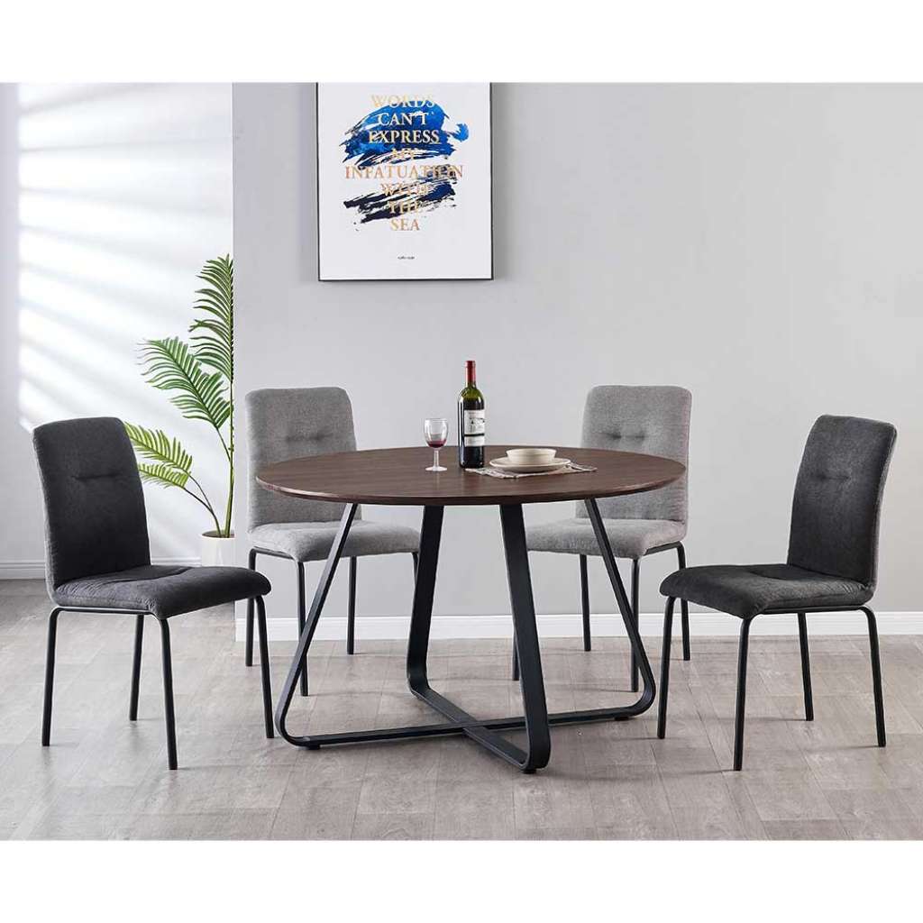 Esszimmer Sitzgruppe in Nussbaumfarben und Grau rundem Tisch (5-teilig)