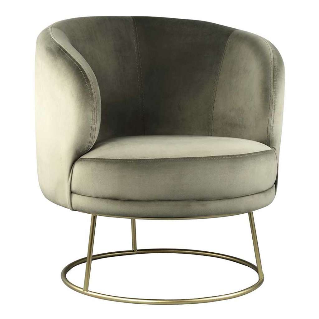 Retro Sessel in Khaki Samt 55 cm Sitztiefe