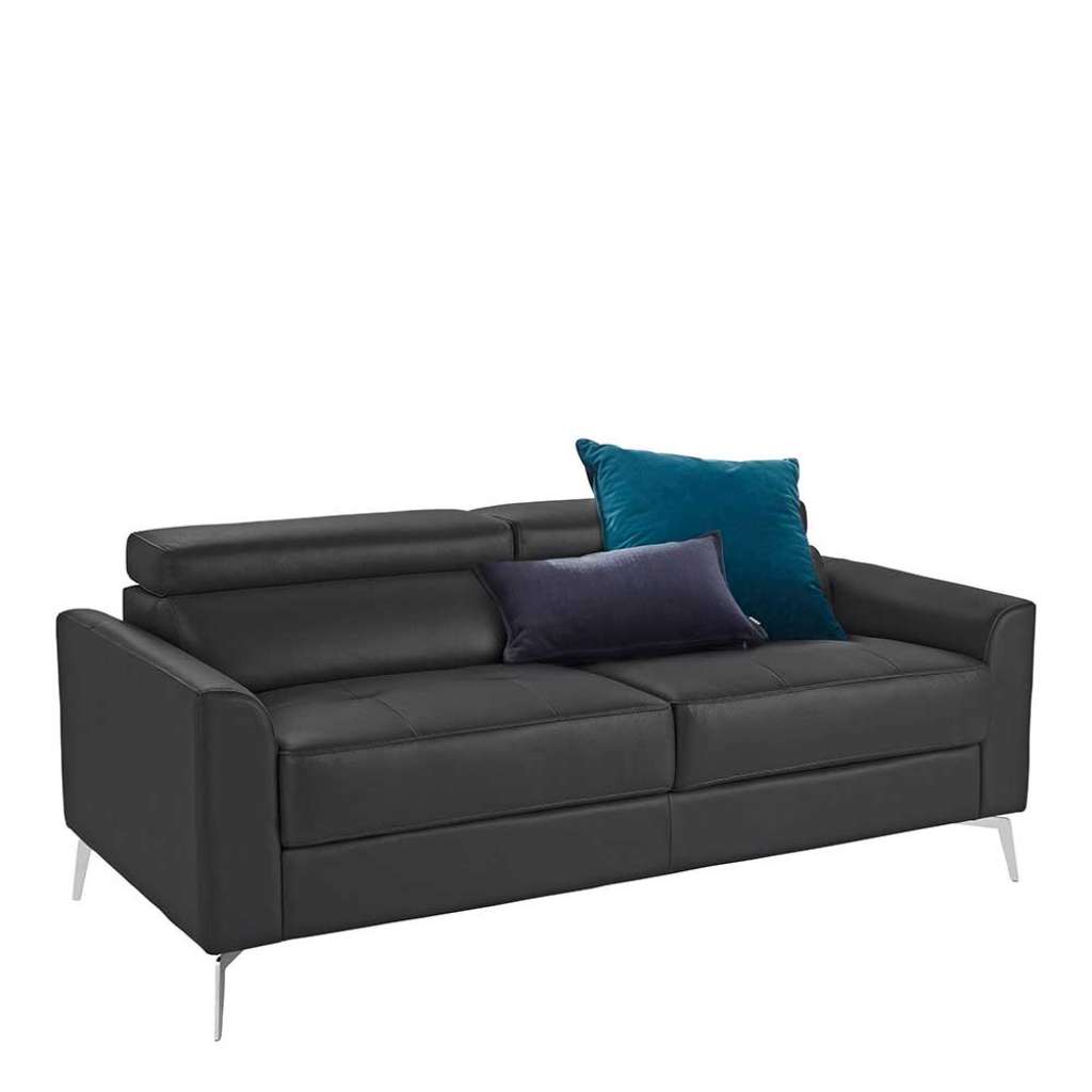 Dreisitzer Couch in Schwarz Glattleder 185 cm breit