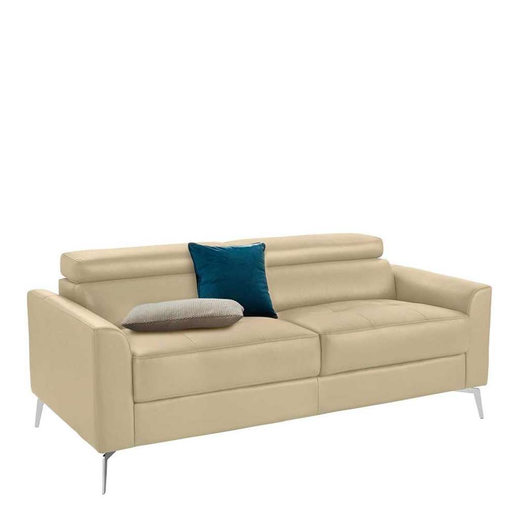 Wohnzimmer Couch in Creme Weiß Echtleder verstellbarer Kopfstütze