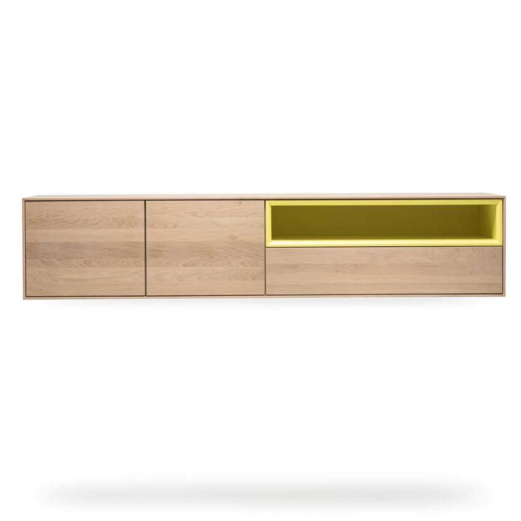 Wohnzimmer Hängeschrank in Eiche weiß geölt und Gelb 205 cm breit