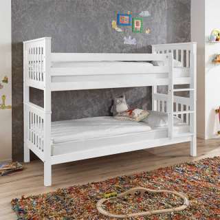 Kinderzimmer Stockbett in Weiß Buche Massivholz