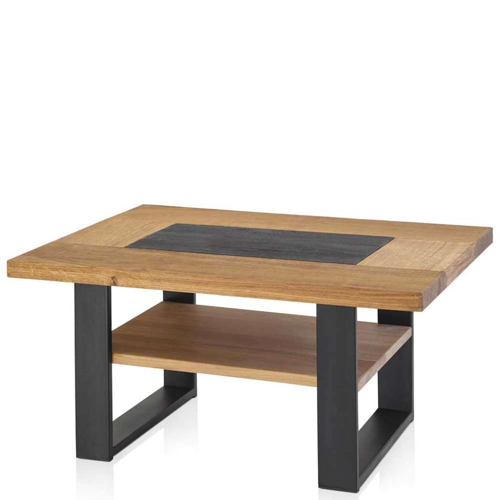 Wohnzimmer Tisch aus Eiche Massivholz und Eisen 45 cm hoch