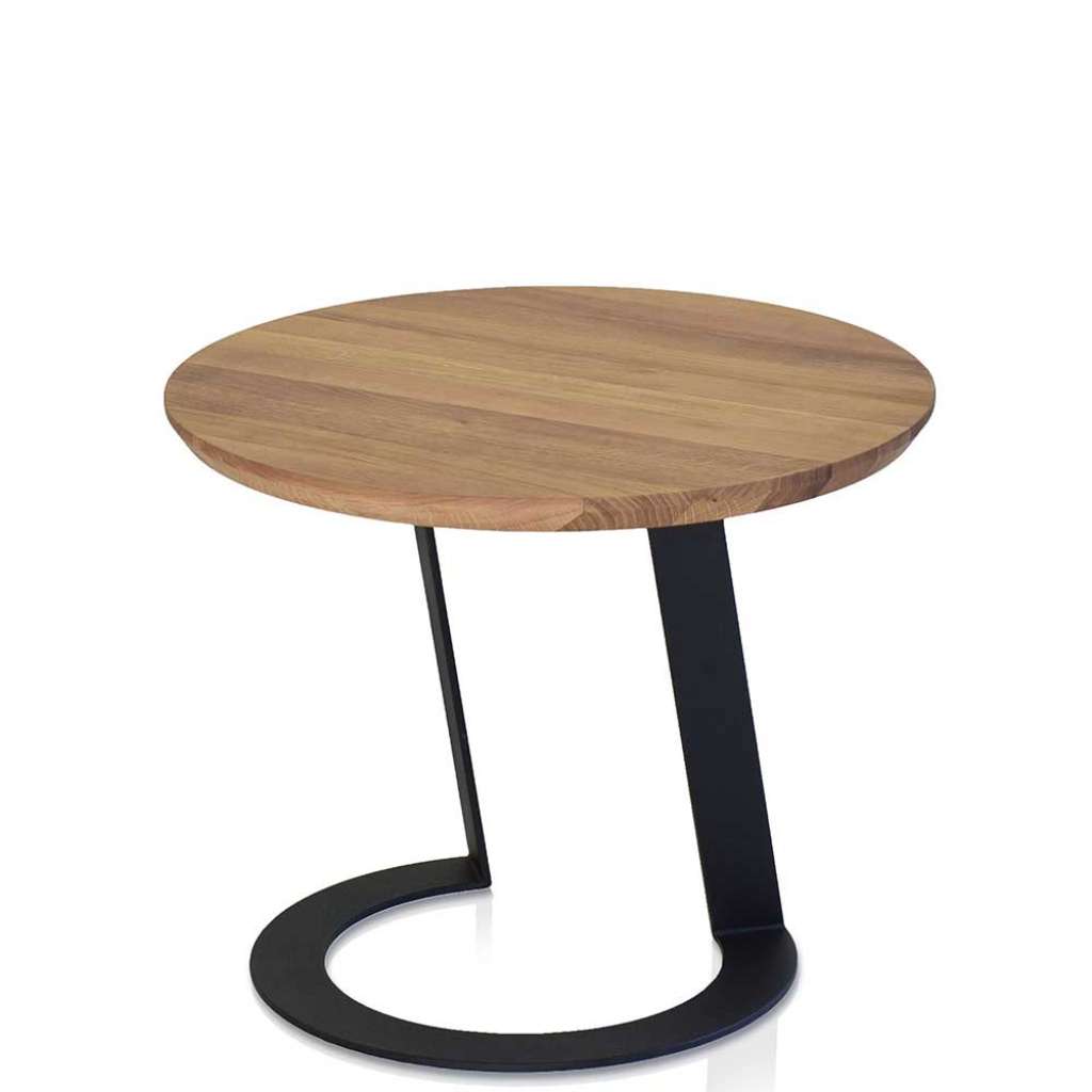 Runder Sofatisch aus Asteiche Massivholz und Eisen Skandi Design