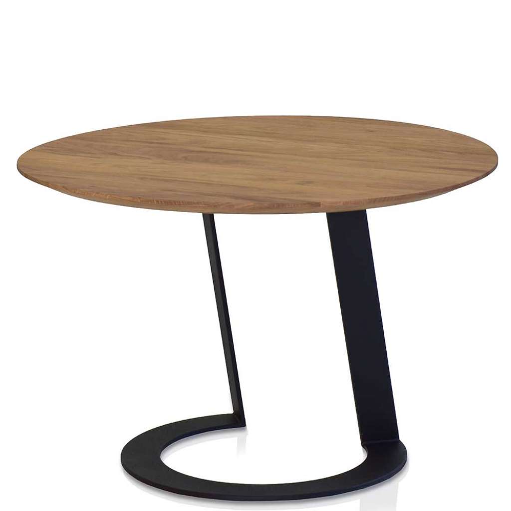 Sofatisch aus Asteiche Massivholz und Eisen rund