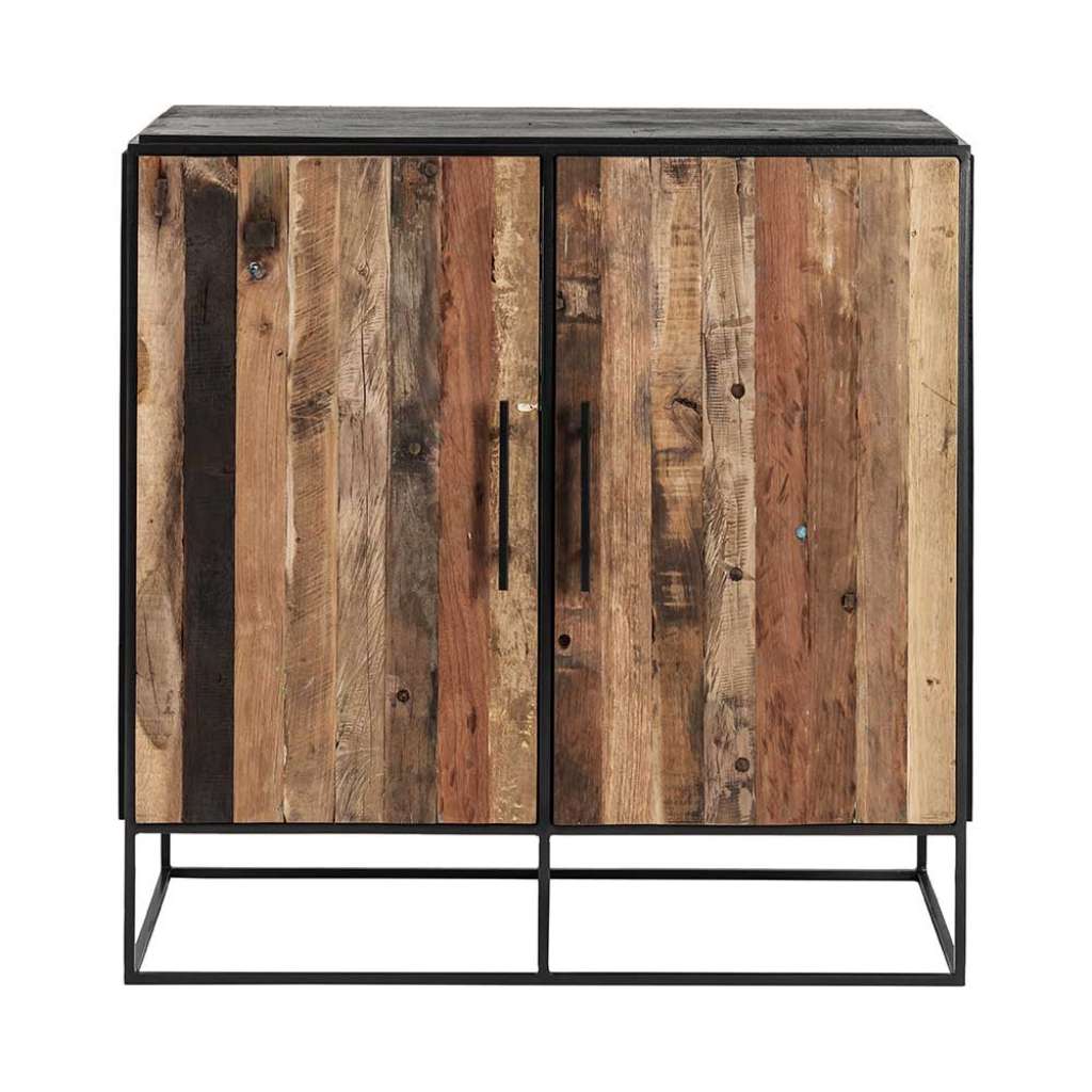 Wohnzimmer Kommode aus Recyclingholz und Eisen 90 cm breit