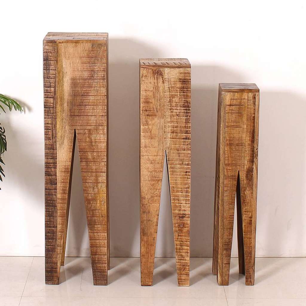 Pflanzenhocker aus Mangobaum Massivholz rustikalen Landhausstil (3-teilig)