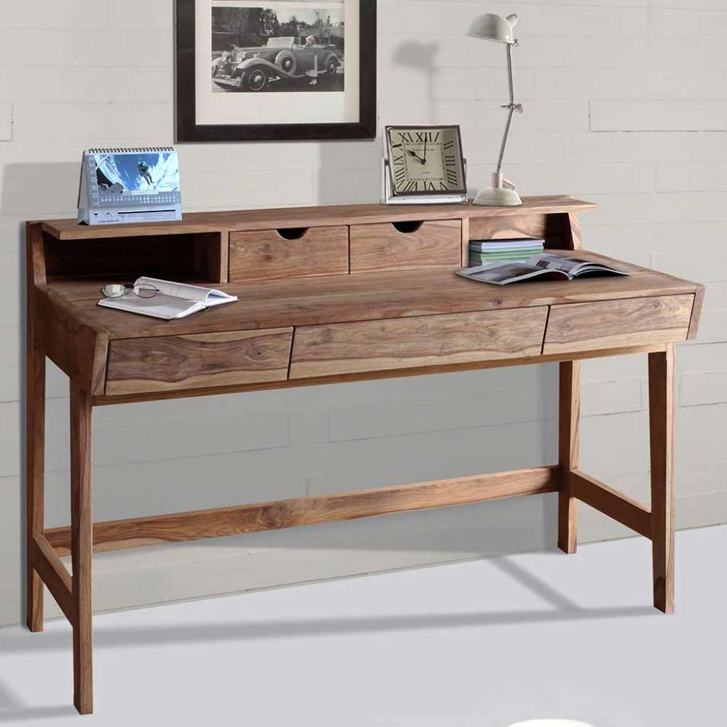 Bürotisch aus Sheesham Massivholz rustikalen Landhausstil