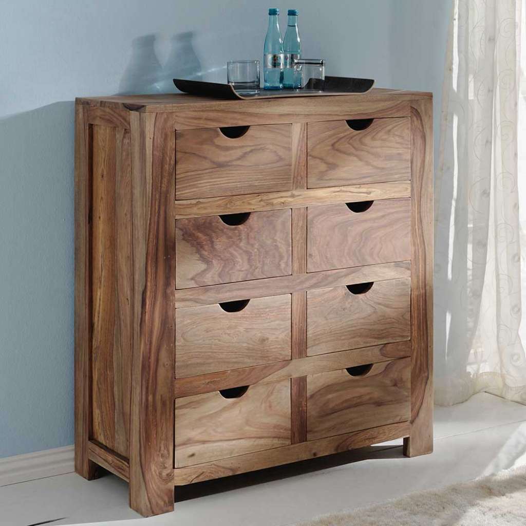 Echtholz Kommode aus Sheesham Massivholz acht Schubladen