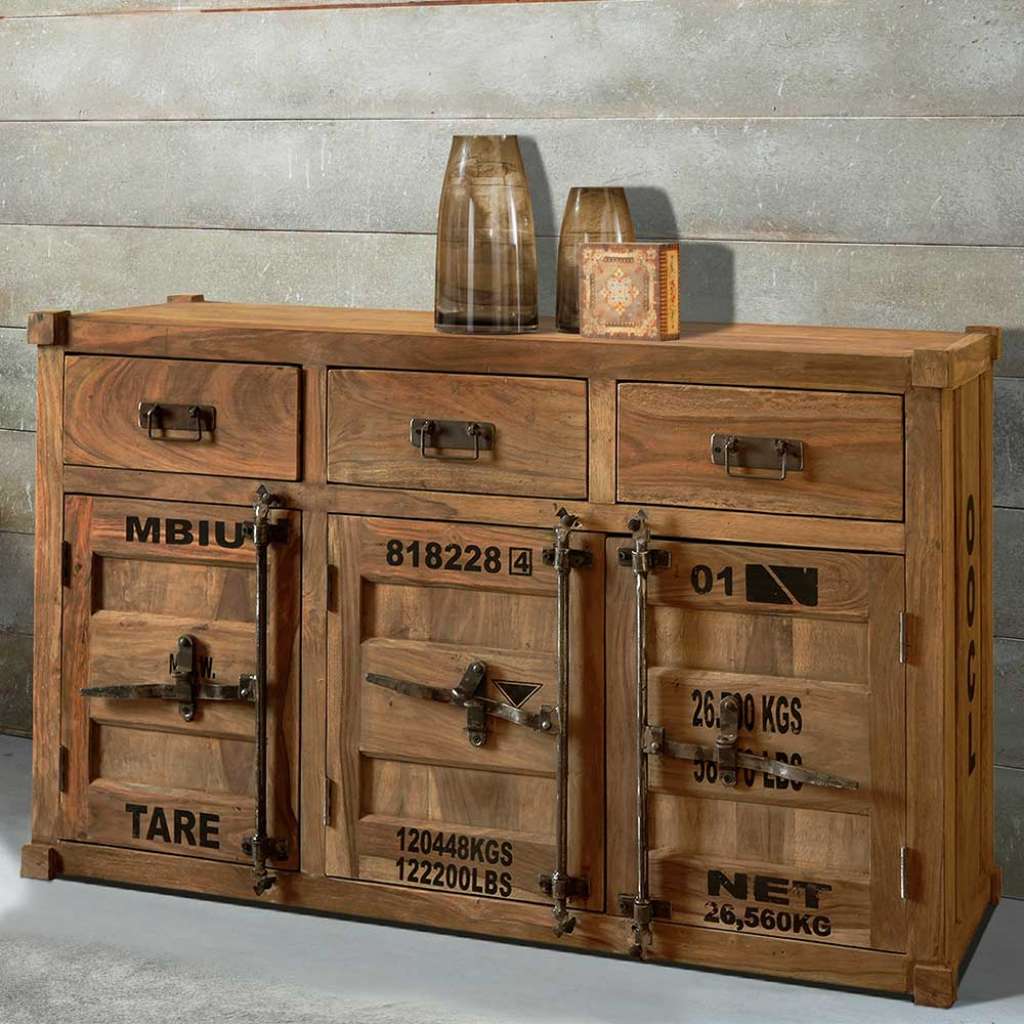 Loft Design Sideboard aus Sheesham Massivholz 140 cm breit