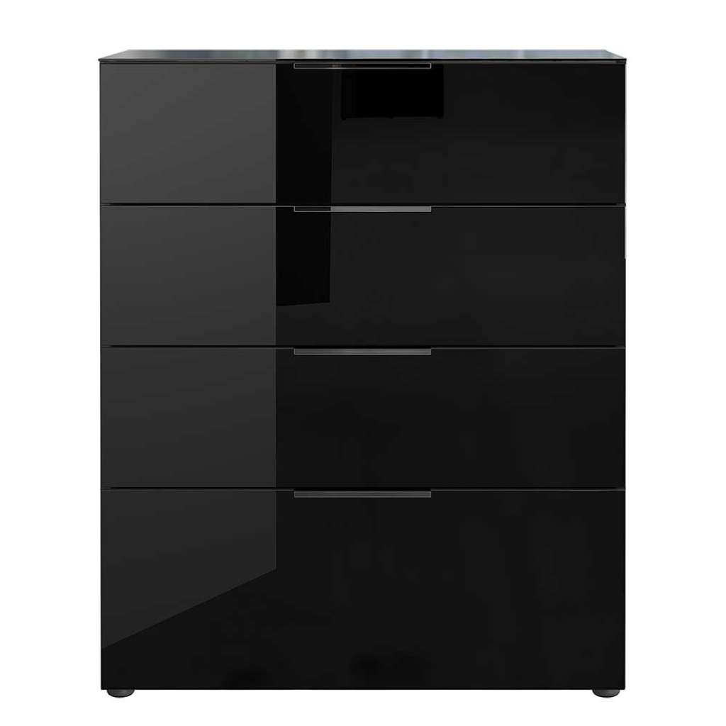 Schwarze Kommode mit vier Schubladen Glas beschichtet