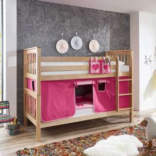 Buche Etagenbett massiv lackiert Vorhang in Pink und Rosa