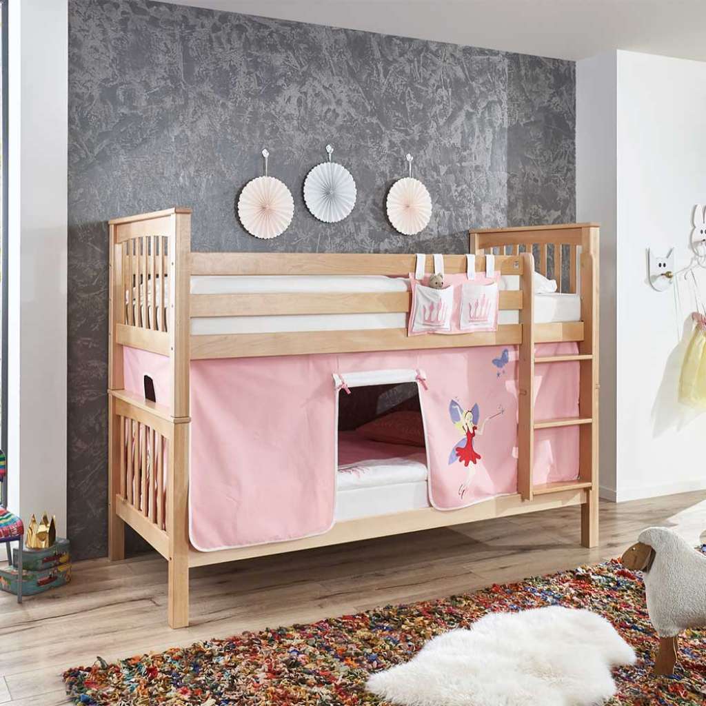 Kinderetagenbett aus Buche Massivholz Vorhang im Fee Design