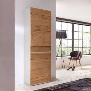 Flurschrank in Weiß und Eiche Bianco furniert 60 cm breit