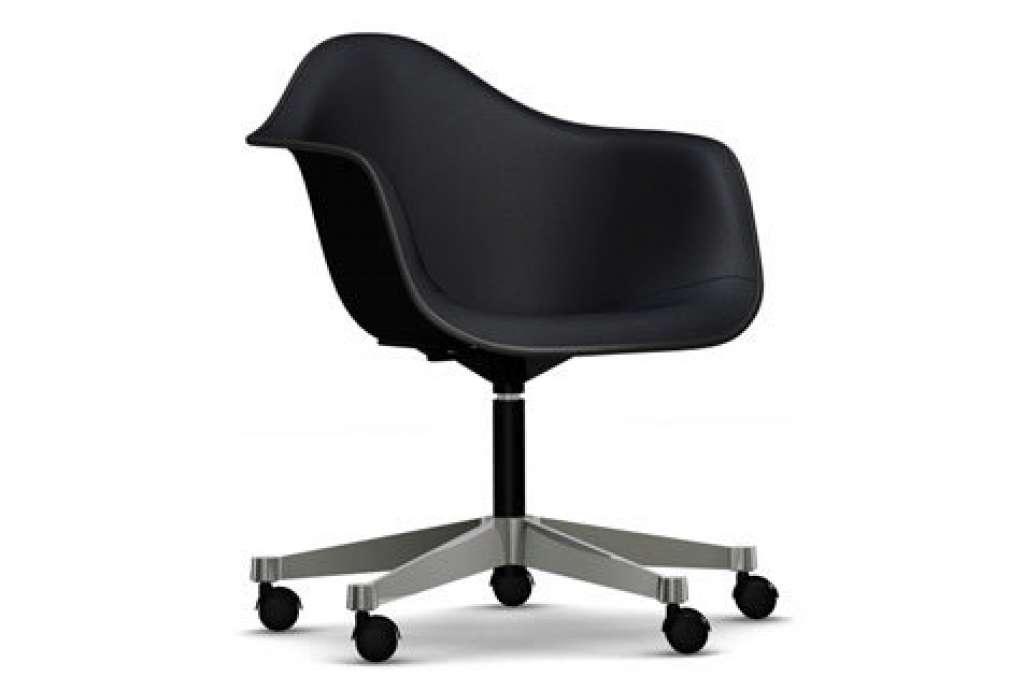 Vitra - Eames Plastic Armchair PACC mit Vollpolster - Schale schwarz, Bezug nero - Keder schwarz - indoor