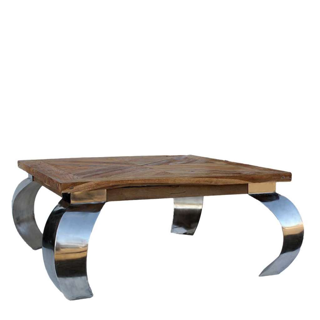 Opiumtisch aus Teak Massivholz und Edelstahl 130 cm breit