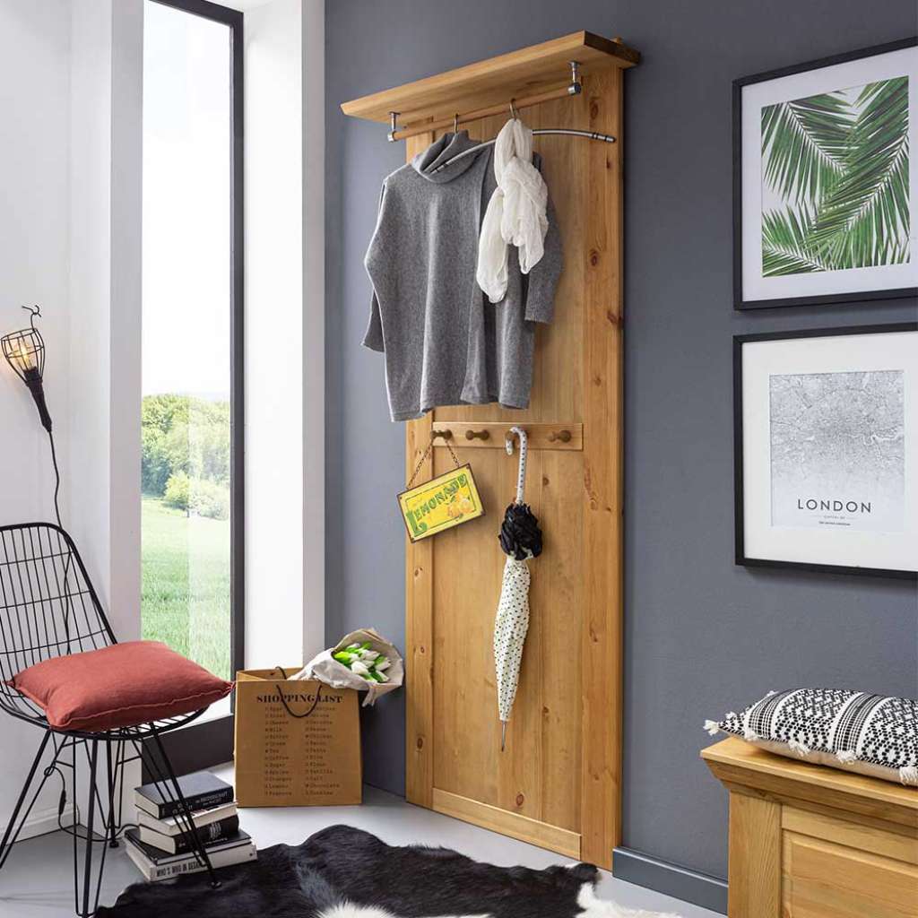 Holzgarderobe in Eichefarben Kiefer Massivholz