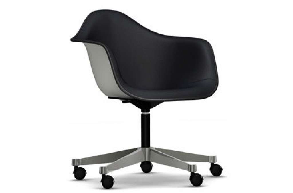 Vitra - Eames Plastic Armchair PACC mit Vollpolster - Schale weiß, Bezug nero - Keder schwarz - indoor