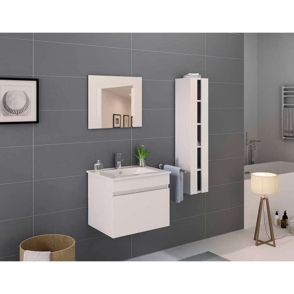 Badezimmermöbelset in Weiß Hochglanz Wandmontage (3-teilig)