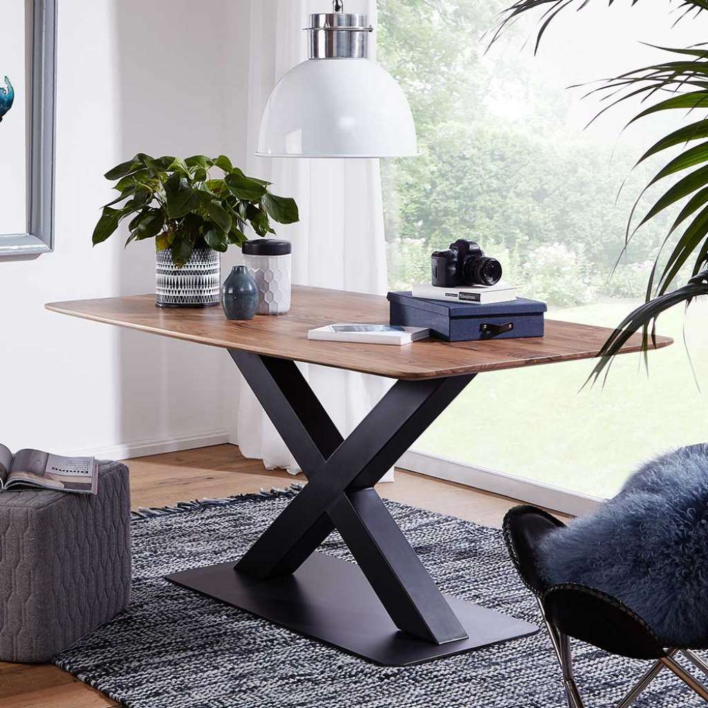 Esszimmertisch aus Akazie Massivholz und Metall 180 cm breit