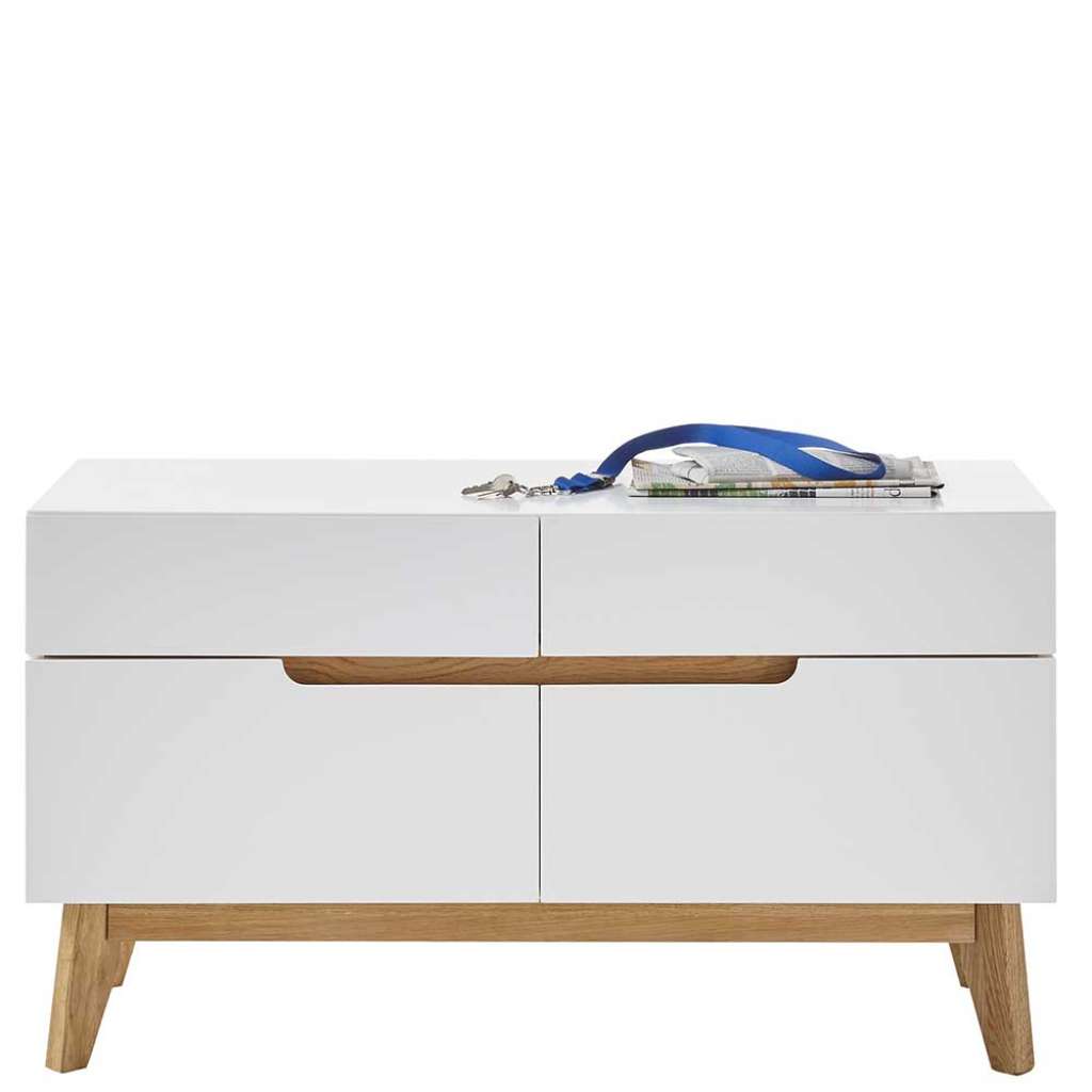 Mini Kommode in Weiß und Asteiche Skandi Design