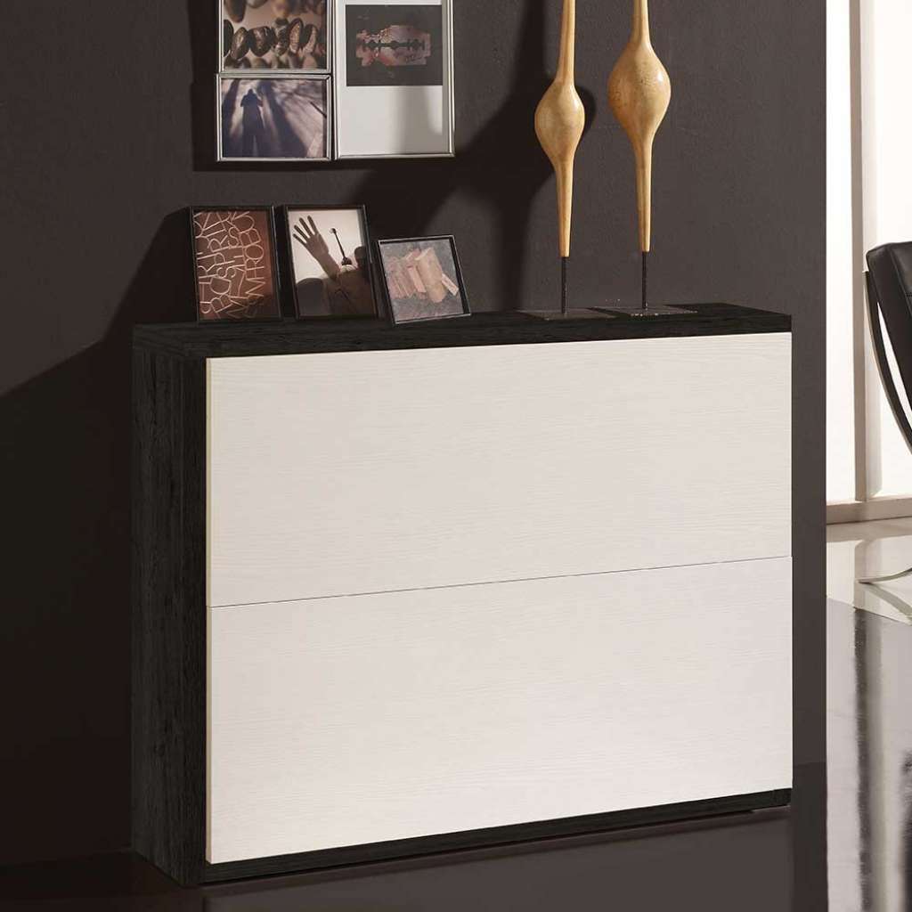 Garderobenschuhschrank in Weiß und Schwarz zwei Klappen