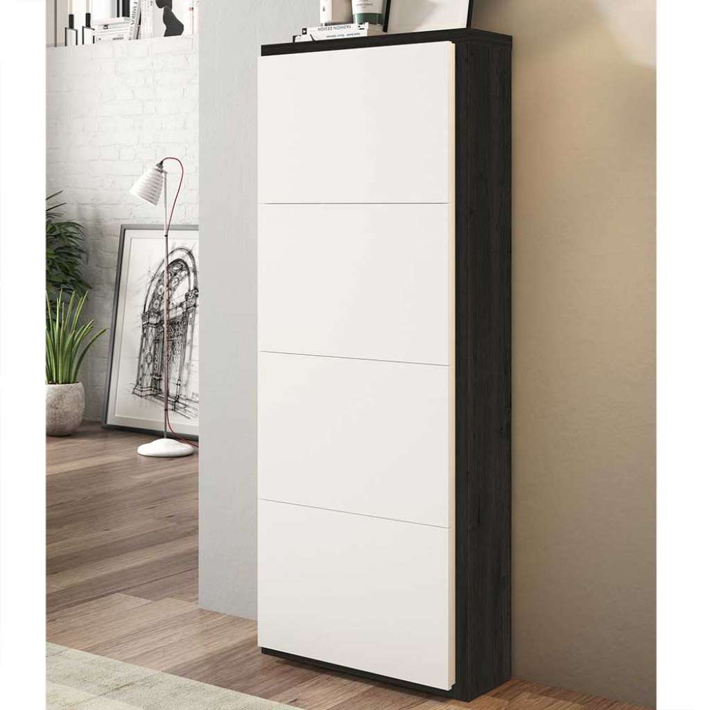 Schuhklappenschrank in Weiß und Schwarz 60 cm breit