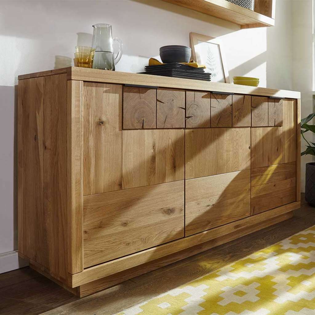 Echtholz Sideboard aus Wildeiche Massivholz 85 cm hoch