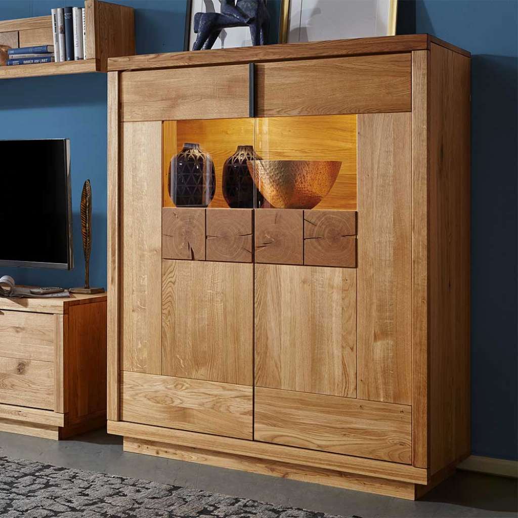 Wohnzimmer Highboard aus Wildeiche Massivholz 140 cm hoch