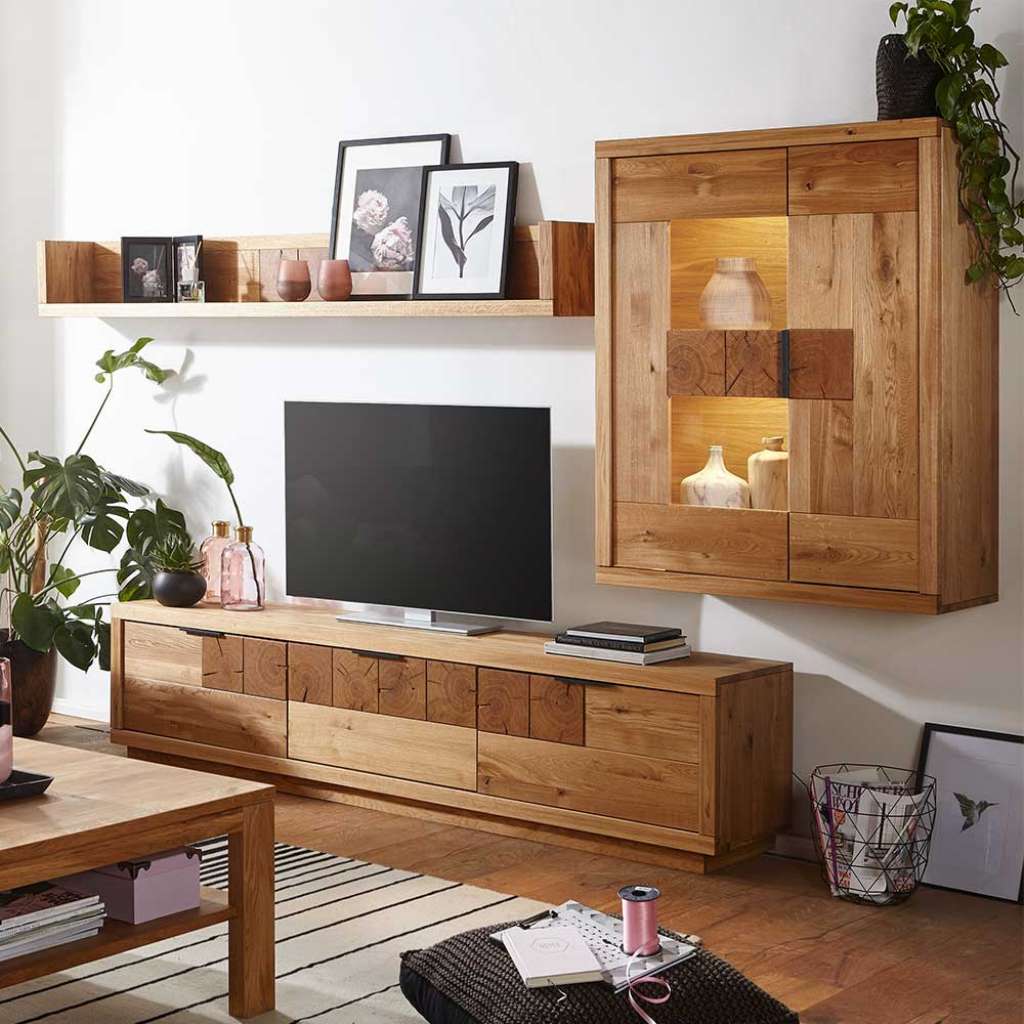 Wohnzimmer Anbauwand aus Wildeiche Massivholz geölt (3-teilig)